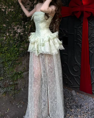 Beauty Prom Dress Light Green Strapless Slit Gala Gown Evening Dress Party Outfits HZ0319