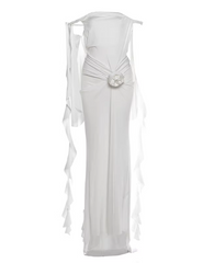 Beauty Prom Dress White Off Shoulder Pleated Blackless Gala Gown Evening Dress Birthday Party Outfits HZ0319