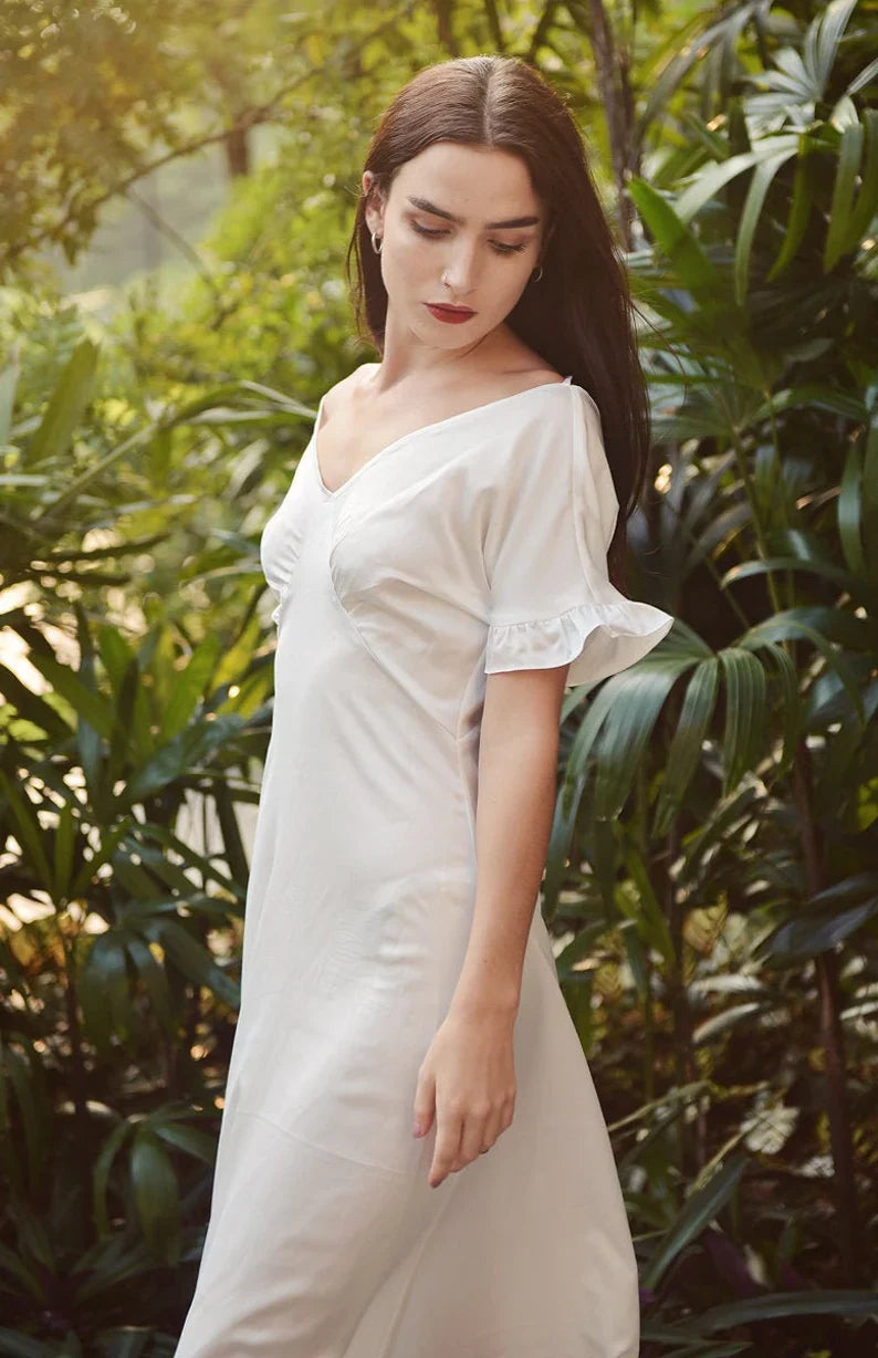 Long Silk Dress Women Party Dress Ivory Casual Dress Women Silk Dress LelaSilk