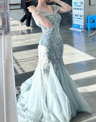 Elegant Prom Dress V-neck Pleated Tulle Mermaid Formal Gown Evening Dress Birthday Party Outfits HZ0319
