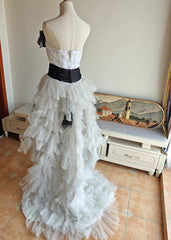 90s Retro Prom Dress Strapless Pleated Tulle Homecoming Dress Evening Dress Birthday Party Outfits HZ0319