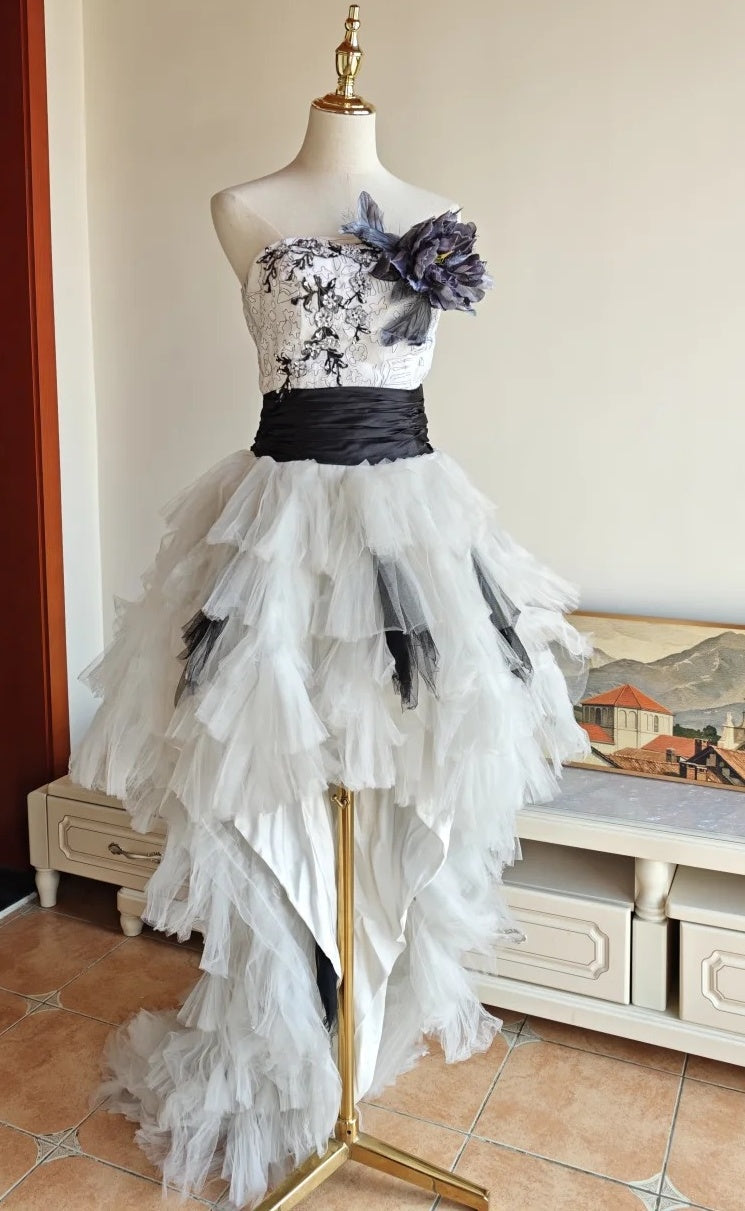 90s Retro Prom Dress Strapless Pleated Tulle Homecoming Dress Evening Dress Birthday Party Outfits HZ0319