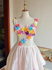 Colorful Homecoming Dress Crew Neck Pleated Floral Short Prom Dress Back to School Outfits Graduation Dress HZ0319