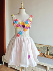 Colorful Homecoming Dress Crew Neck Pleated Floral Short Prom Dress Back to School Outfits Graduation Dress HZ0319