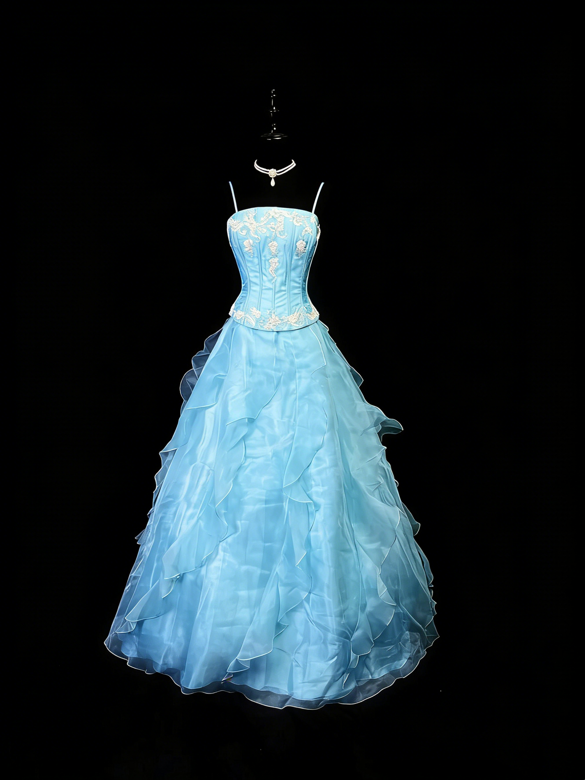 Beauty A Line Prom Dress Light Blue Spaghetti Straps Ruffle Formal Gown Evening Dress 18th Outfits HZ0319