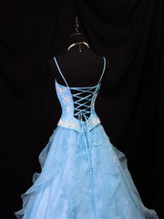 Beauty A Line Prom Dress Light Blue Spaghetti Straps Ruffle Formal Gown Evening Dress 18th Outfits HZ0319