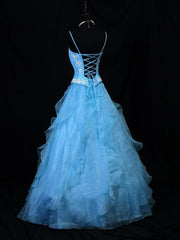 Beauty A Line Prom Dress Light Blue Spaghetti Straps Ruffle Formal Gown Evening Dress 18th Outfits HZ0319