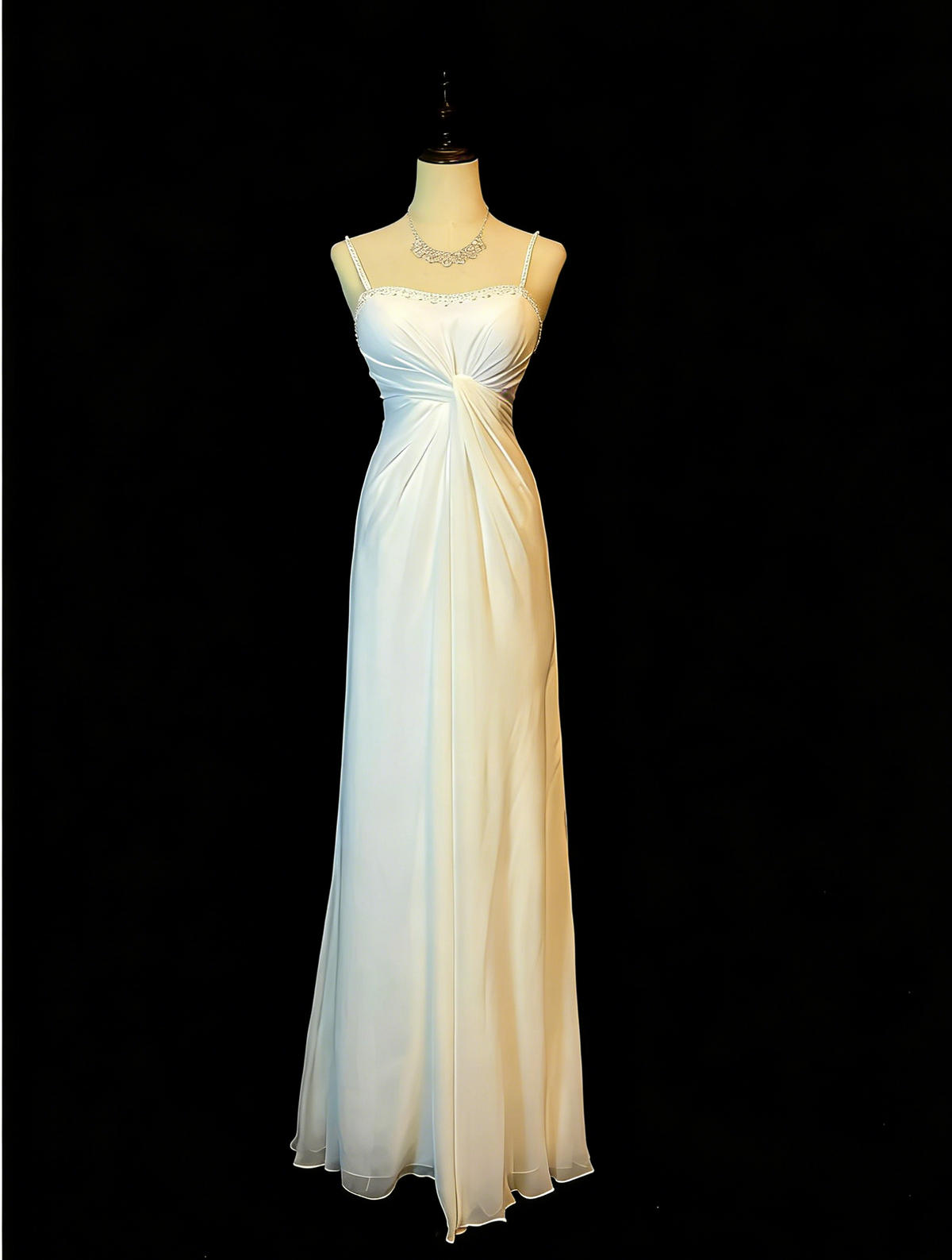 Elegant Prom Dress White Spaghetti Straps Pleated Formal Gown Evening Dress Gala Dress HZ0319