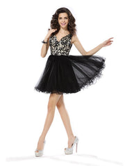 A-Line/Princess V-neck Beading Sleeveless Short Elastic Woven Satin Cocktail Dresses
