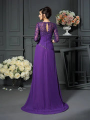 A-Line Princess Sweetheart Applique Sleeves Long Chiffon Mother of the Bride Dresses