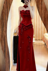 Elegant Prom Dress Strapless Flower Formal Gala Gown Evening Dress Graduation Outfits HZ0319