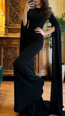 Elegant Prom Dress Black Crew Neck Mermaid Gala Gown Evening Dress Formal Outfits HZ0319