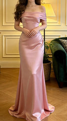 Beauty Prom Dress Pink Satin Off Shoulder Mermaid Formal Gala Gown Evening Dress Graduation Outfits HZ0319