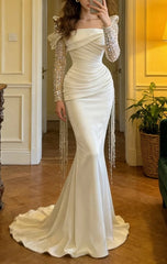 Stunning Prom Dress White Square Neck Mermaid Gala Gown Formal Evening Dress Graduation Outfits HZ0319