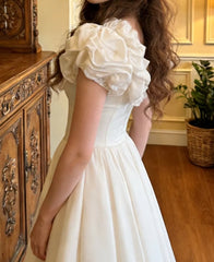 Pretty Prom Dress White A Line V-neck Pleated Gala Gown Formal Evening Dress Graduation Outfits HZ0319