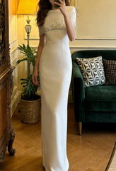 Gorgeous Prom Dress White Crew Neck Gala Gown Formal Evening Dress Graduation Outfits HZ0319