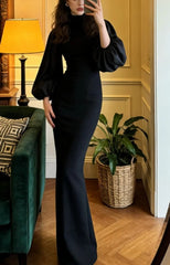 Elegant Prom Dress Black High Collar Sheath Gala Gown Evening Dress Formal Outfits HZ0319