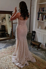 Light Blue Mermaid Spaghetti Straps Long Beaded Prom Dress