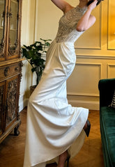 Gorgeous Prom Dress Crew Neck Beading Pleated Birthday Party Outfits Gala Gown Evening Dress HZ0319