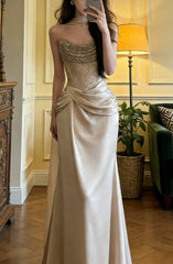 Shiny Prom Dress Strapless Pleated Formal Gala Gown Evening Dress Party Outfits HZ0319