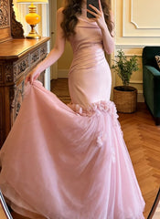 Elegant Prom Dress Strapless Pleated Tulle Mermaid Formal Gala Gown Evening Dress Party Outfits HZ0319