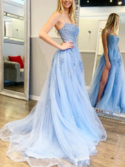 Backless Blue Lace Prom Dresses Open Back Light Blue Lace Formal Graduation Dresses