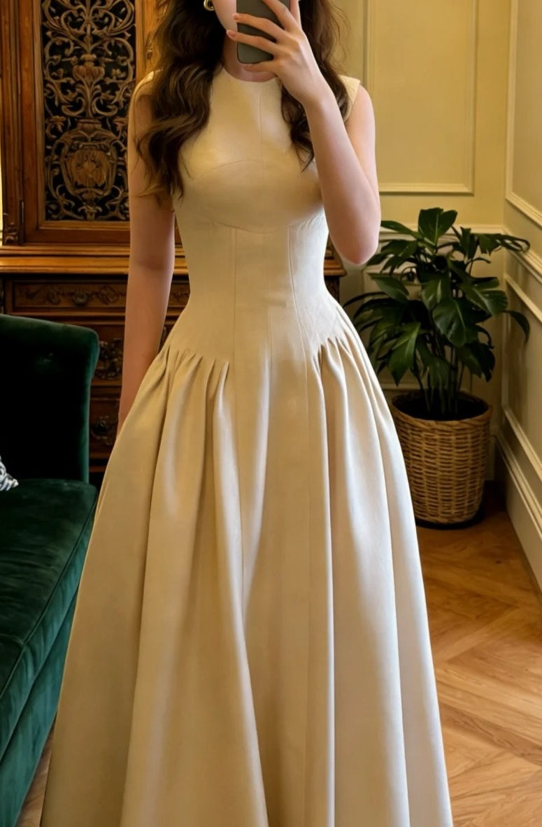 Chic Prom Dress A Line Crew Neck Pleated Gala Gown Formal Outfits Evening Dress Graduation Dress HZ0319