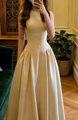 Chic Prom Dress A Line Crew Neck Pleated Gala Gown Formal Outfits Evening Dress Graduation Dress HZ0319