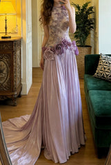 Charming Prom Dress Light Purple Crew Neck Pleated Gala Gown Formal Outfits Evening Dress Graduation Dress HZ0319