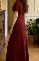Pretty Prom Dress A Line Wine Red Slit Gala Gown Formal Outfits Evening Dress Graduation Dress HZ0319