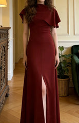 Pretty Prom Dress A Line Wine Red Slit Gala Gown Formal Outfits Evening Dress Graduation Dress HZ0319
