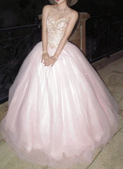 Sparkling Ball Gown Light Pink Sweetheart Tulle Evening Dress Quinceanera Dress 18th Birthday Prom Gown HZ0319