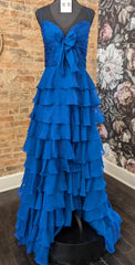 Chiffon Long Prom Dress with Bow on Bodice and Ruffle Skirt