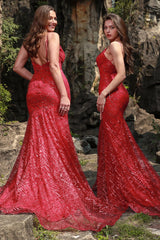Mermaid Spaghetti Straps Dark Red Plus Size Prom Dress with Split Front Sexy