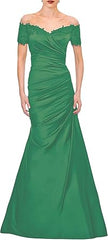 Aimishang Mermaid Mother of The Bride Dress Wedding Guest Elegant Vintage Off Shoulder V Neck Satin with Lace Ruched