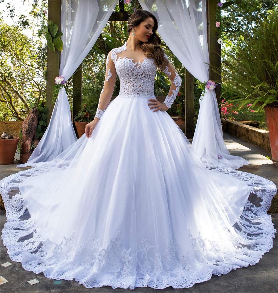 White Wedding Dress with Sleeves, Bridal Gown ,Dresses For Brides