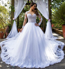 White Wedding Dress with Sleeves, Bridal Gown ,Dresses For Brides
