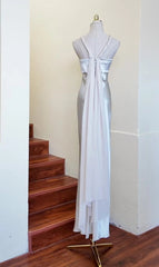 Elegant Prom Dress Satin Sliver V-neck Backless Gala Gown Evening Dress Birthday Party Outfits HZ0319