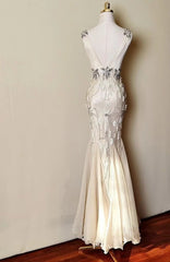 Elegant Prom Dress V-neck Beading Mermaid Gala Gown Evening Dress Birthday Party Outfits HZ0319