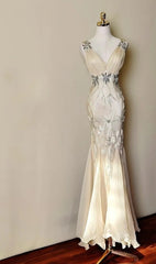 Elegant Prom Dress V-neck Beading Mermaid Gala Gown Evening Dress Birthday Party Outfits HZ0319