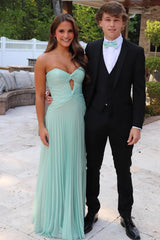 Stylish Sheath Sweetheart Long Pleated Satin Prom Dress with Slit