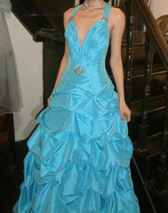 Pretty Prom Dress A Line V-neck Pleated Gala Gown Evening Dress Birthday Party Outfits HZ0319