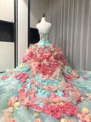 Colorful Ball Gown Strapless Floral Evening Dress Quinceanera Dress 18th Birthday Prom Gown HZ0319