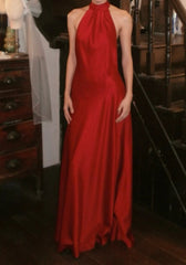 Beauty Prom Dress Satin Halter Gala Gown Evening Dress Graduation Dress HZ0319
