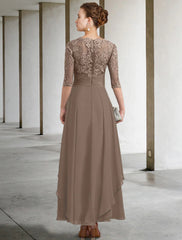 A-Line Mother of the Bride Dress Wedding Guest Elegant Plus Size Jewel Neck Ankle Length Chiffon Lace Half Sleeve