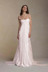Stain Spaghetti Strap Sleeveless Long Prom Dress With Appliques