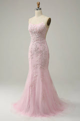 Mermaid Spaghetti Straps Long Prom Dress with Appliques