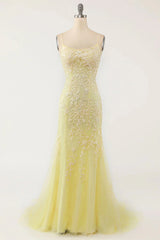 Mermaid Spaghetti Straps Long Prom Dress with Appliques