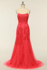 Mermaid Spaghetti Straps Long Prom Dress with Appliques