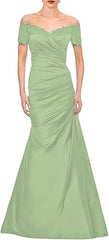 Mermaid Bride Mom Dress Wedding Guests Elegant Retro Off Shoulder V-neck Satin Lace Ruffles 2025